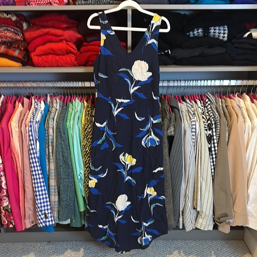 A New Day navy/yellow floral sleeveless elastic waistband midi dress size XS